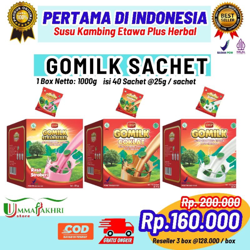 

GOMILK Sachet 1 kg / Susu Kambing Etawa plus Herbal / 1 box isi 40 sachet