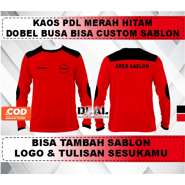 Kaos merah hitam lapangan PDL dobel busa bisa Tambah Sablon Sesukamu