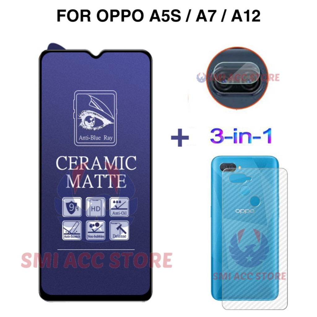 PAKET TG OPPO A12 2020 / A5s / A7 Tempered Glass Ceramic Anti Blue 9H Screen Protector Anti Gores Pe