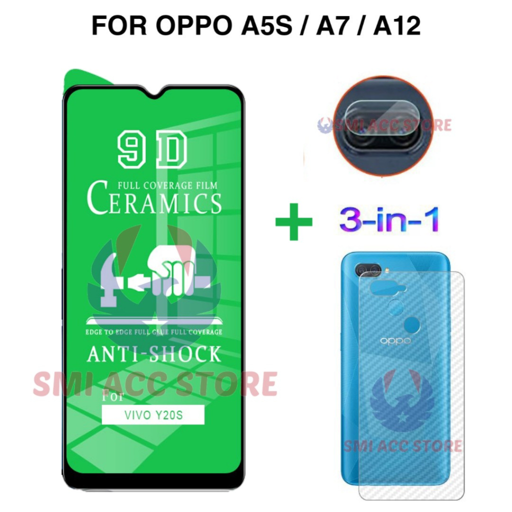 PAKET TG OPPO A12 2020 / A5S / A7 Tempered Glass Ceramic Clear HD Nano Film Screen Protector Anti Go