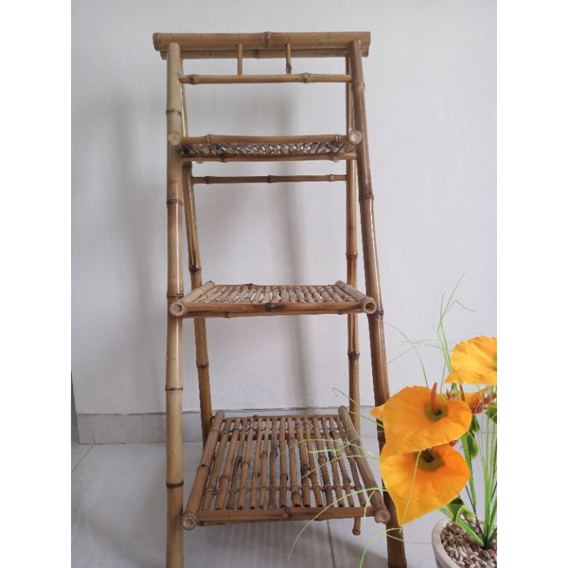 Rak Buku Rak Sepatu Rak Bambu Serbaguna Bisa Dilipat 3 Step Antik Praktis Berkualitas