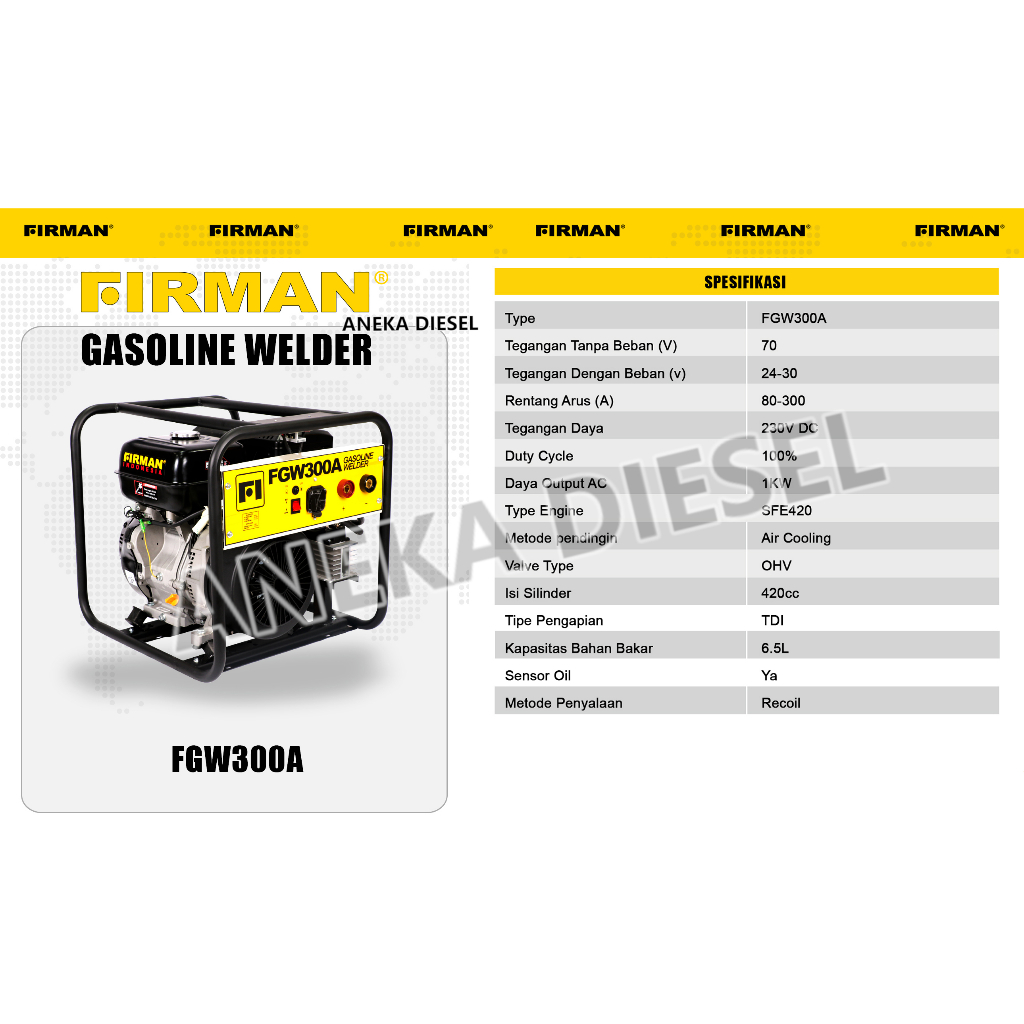 Genset LAS FIRMAN FGW 300A / Power Generator / Generator Welding 300 Ampere FGW 300A - Power Generat