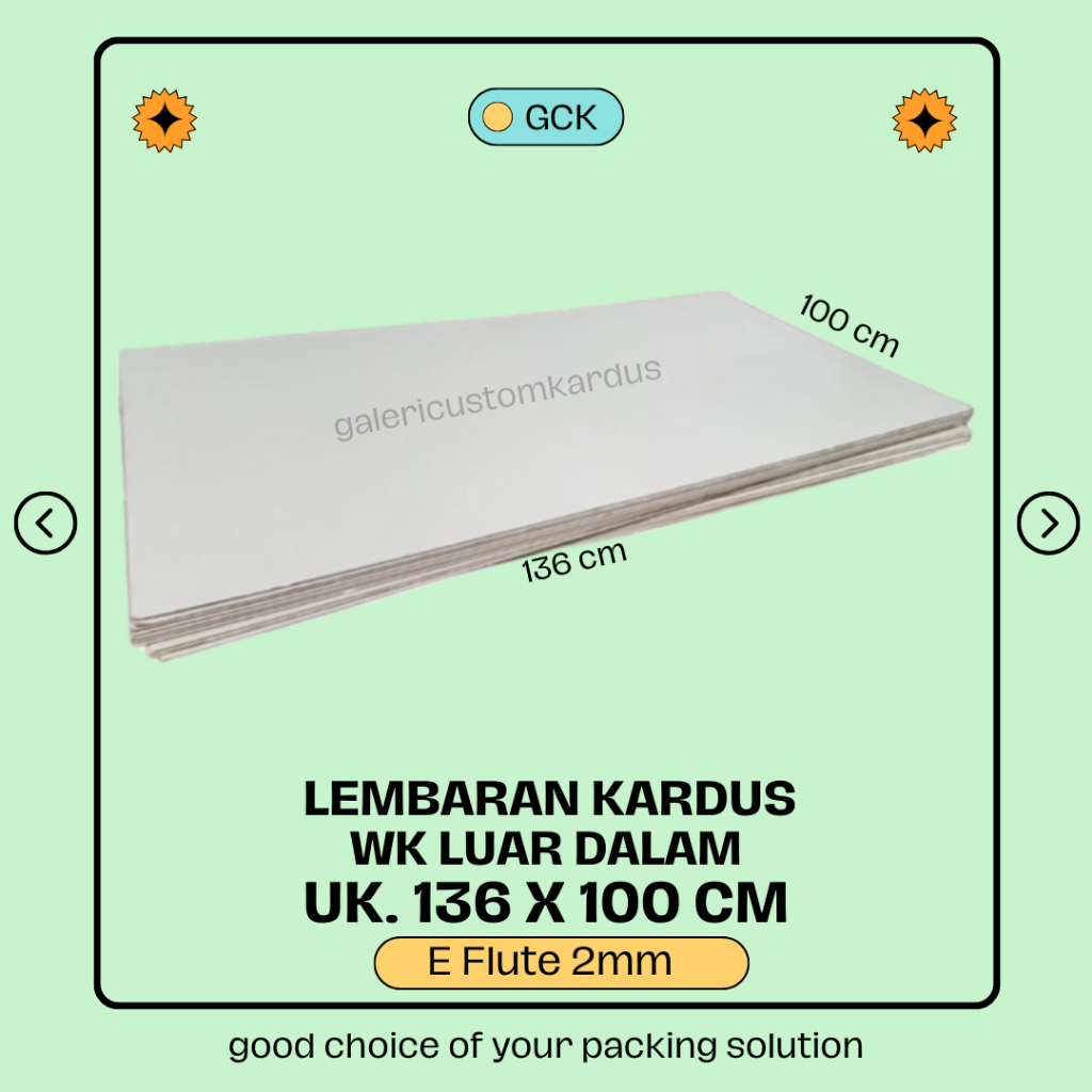 

(min. order 50) Kardus/Dus/Karton Lembaran Kardus Corrugated WK-WK E Flute 2mm uk. 136x100cm
