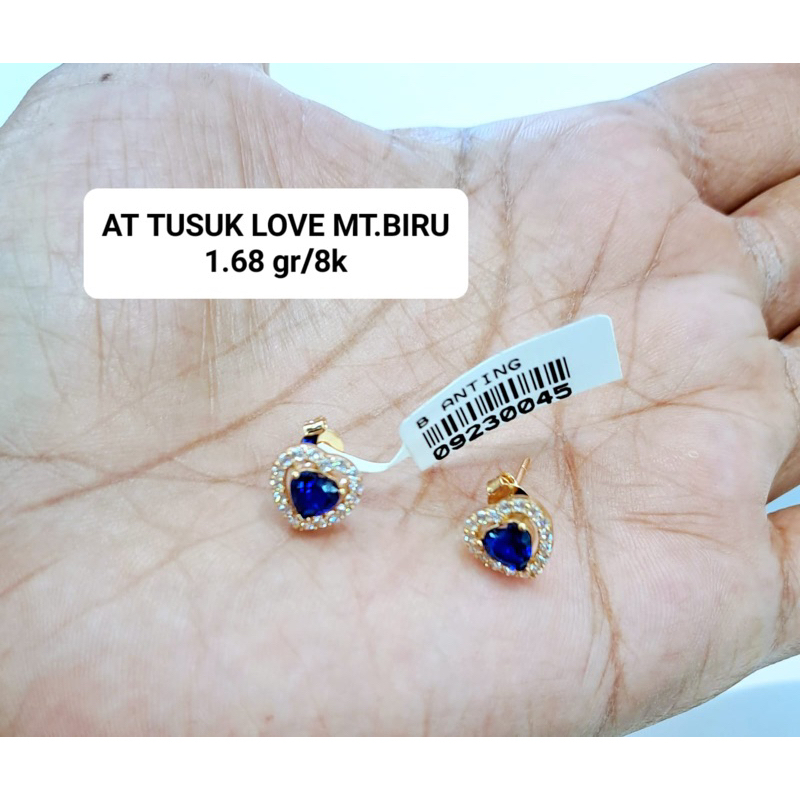 Anting tusuk love mata biru kadar 8k