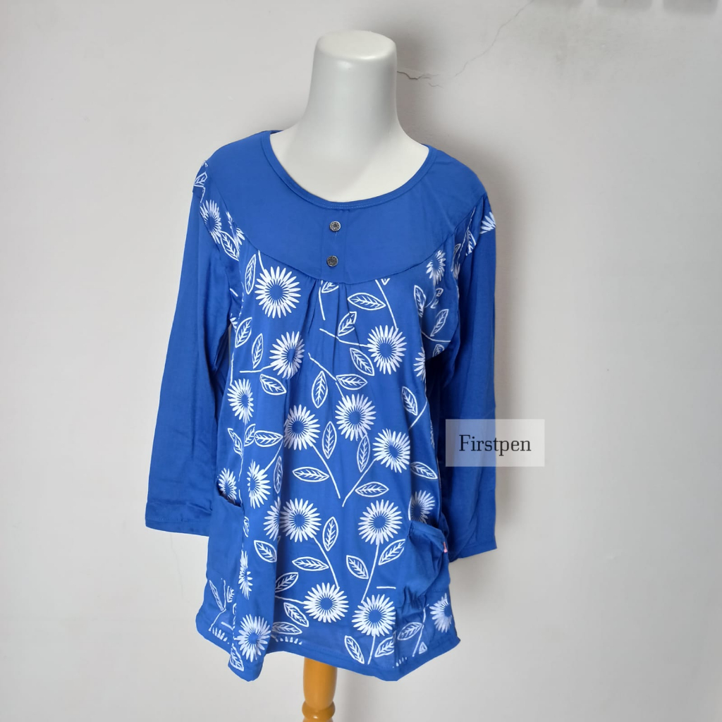 Kaos Motif Bunga Lengan Panjang Wanita Warna