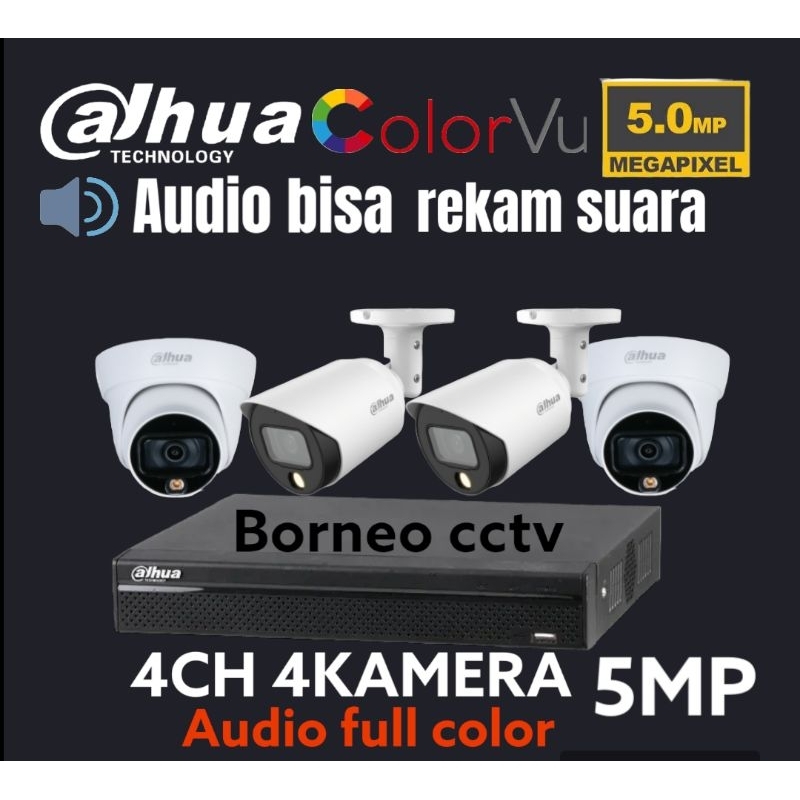 PAKET CCTV DAHUA 5MP 4 CHANNEL 4 KAMERA AUDIO COLORVU FULL COLOR