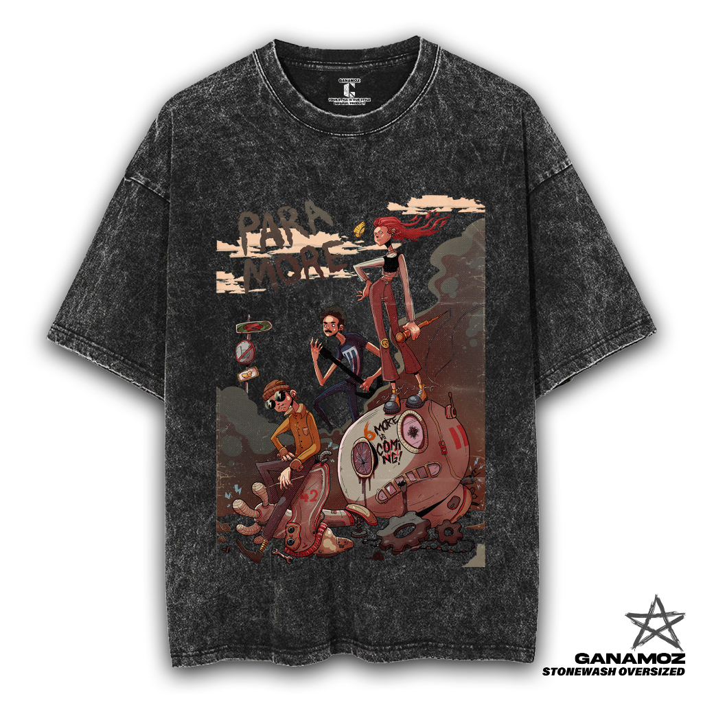 GANAMOZ Kaos Band PARAMORE Stone Wash Oversize T-shirt | Kaos Oversize Wanita | Kaos Oversize Pria |