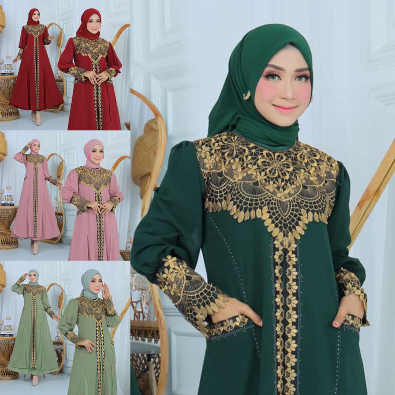 Gamis Abaya Warna Terbaru Mewah Bordir Gold - Abaya Mewah By Galeri Sicantik