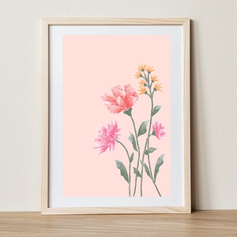 Lukisan dinding aesthetic minimalist gambar bunga pastel home decor hiasan dinding