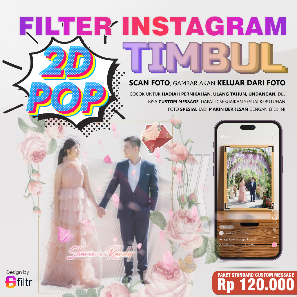 PAKET STANDARD CUSTOM MESSAGE Filter Instagram POP UP Insta Filter augmented reality (AR) dengan efe