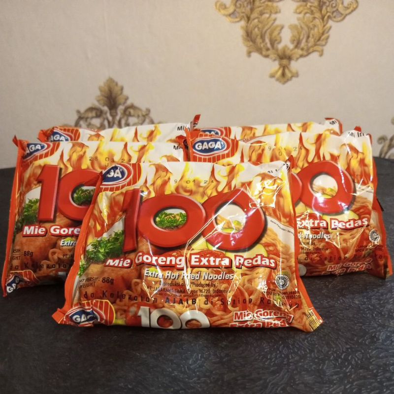 

5 Bungkus Mie Goreng Gaga 100 Extra Pedas | Extra Hot Fried Noodles @85 gram | Murah meriah kirim ke seluruh Indonesia