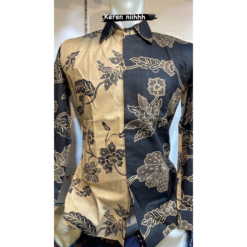 batik hitam cream premium furing lengan panjang
