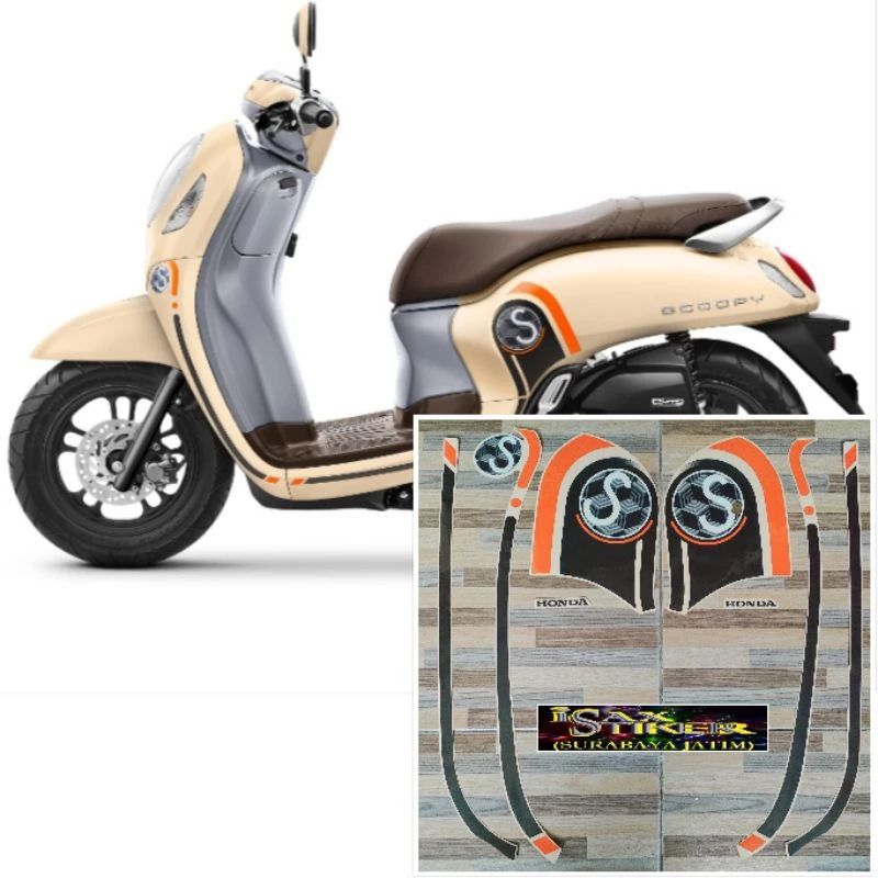 stripping sticker lis motor standar ori honda scoopy fashion 2020 2021 warna cream putih