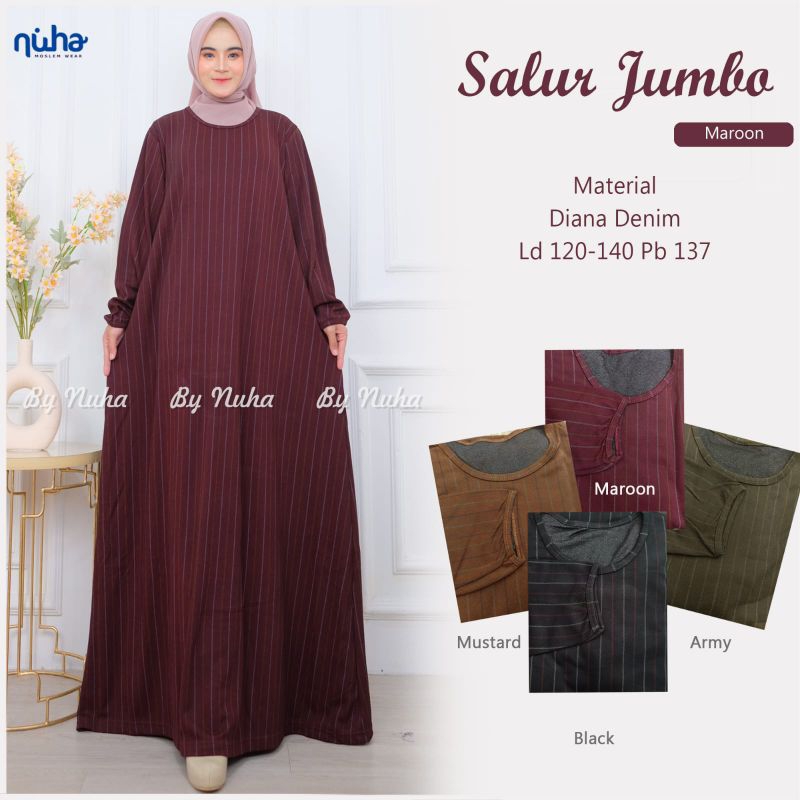 Gamis Wanita Salur Jumbo Dress Kondangan Terbaru Gamis Diana Denim Motif Printing Ori Solo Baju Wani