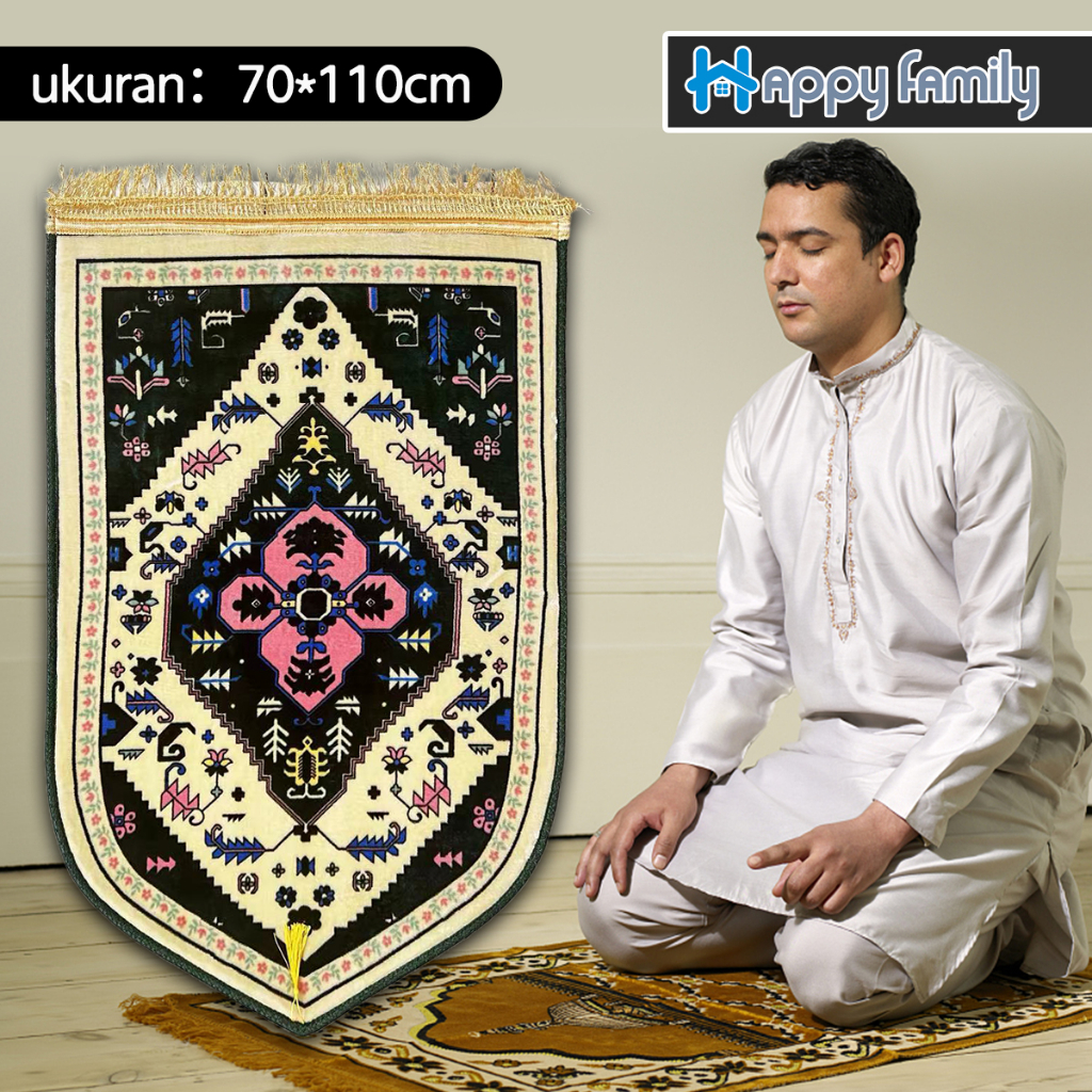 Happy Family Sajadah Turki Anti Slip Super Premium UK 70*110cm / Sajadah Sholat Bulu Motif Premium Import-Hijau 6876-2-3