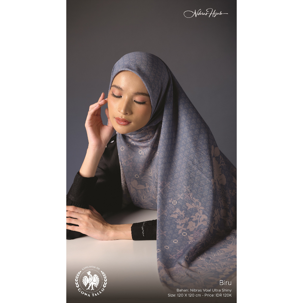 Nibras-Gowa Tallo Scarves Biru-Coklat-Cream-Hitam-Kuning Coklat-Merah Emas Voal Ultra Shiny Hijab Sq
