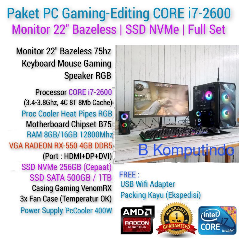 KOMPUTER PC GAMING EDITING CORE i7 | SSD | LENGKAP - SIAP PAKAI