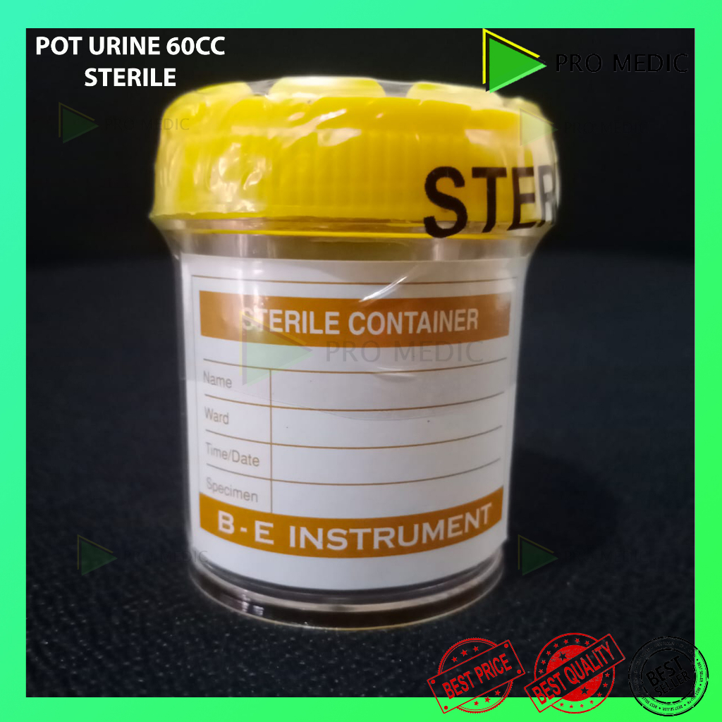 Pot urine sterile 60 cc tutup kuning isi 100 container 60ml