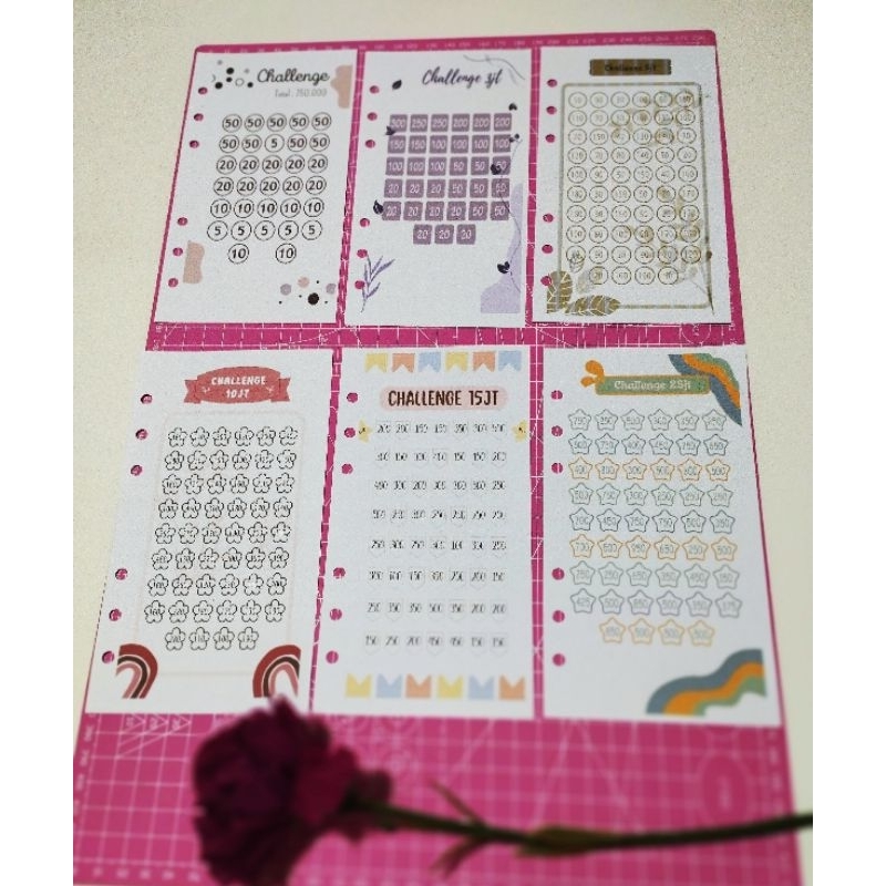 

10 Lembar CHALLENGE TARGET IMPIAN Refill Binder A6 ( Sudah ada Lubang ) Keuangan Menabung Dirumah , Loose Leaf A6 Ring 6