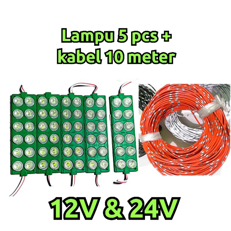 5 pcs Lampu led 12 mata 12 volt 24 volt dan kabel 10 meter led bak truk lampu kolong motor mobil