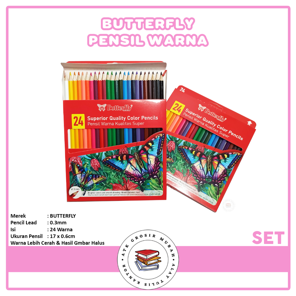 

BUTTERFLY - Colour Pencils Pensil 24 Warna - Set
