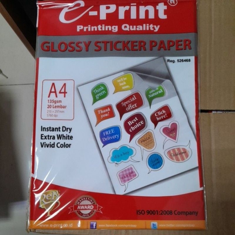 

E-Print Glossy Sticker Paper A4 / Kertas Stiker Label Glossy A4