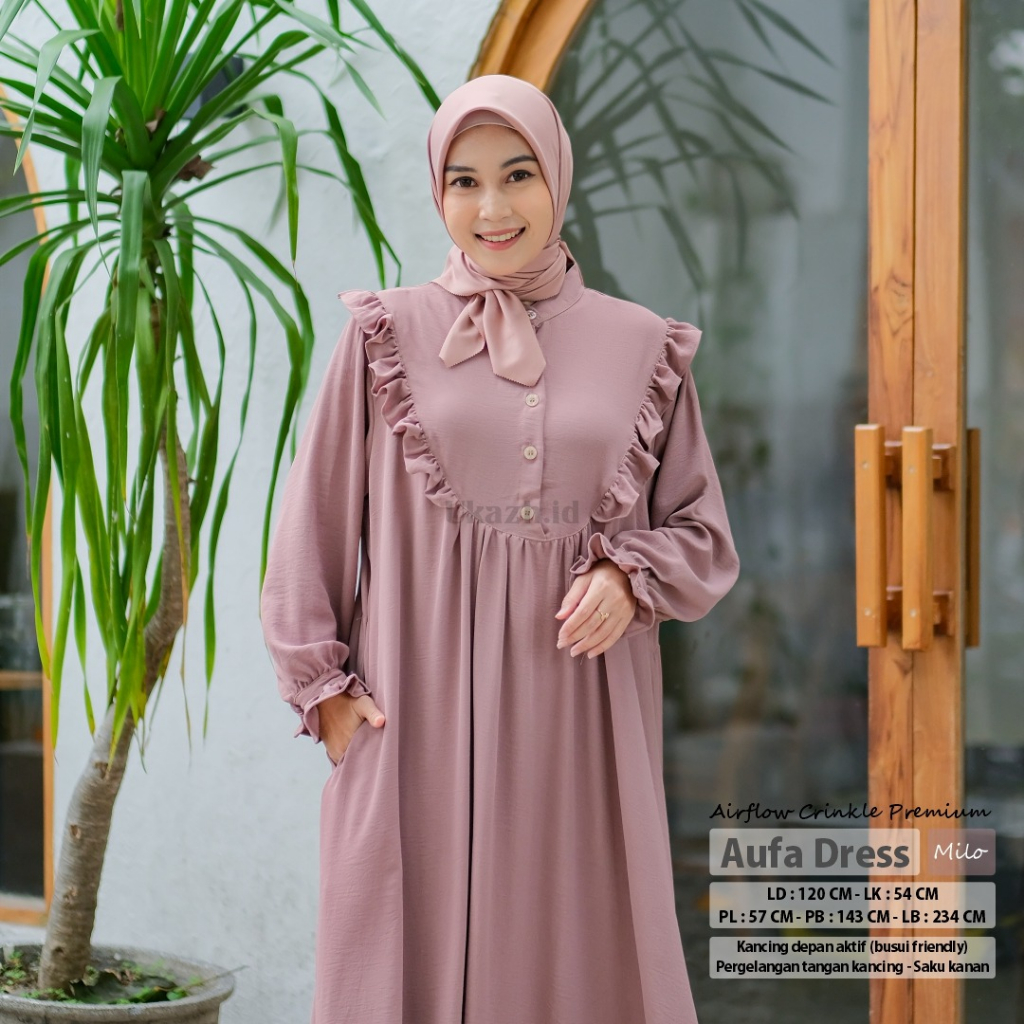 Baju Gamis Polos Jumbo Bigsize LD 120 Bahan Airflow Crinkle Premium Busui - Aurel Dress