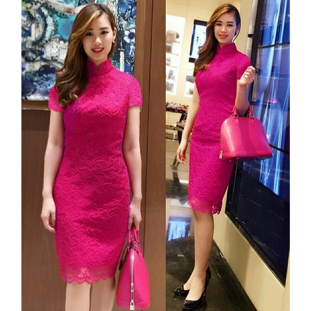 Midi Dress Korea Kondangan Wedding Dress Korean Style Bodycon Cheongsam Kerah Tinggi Shanghai Dres B