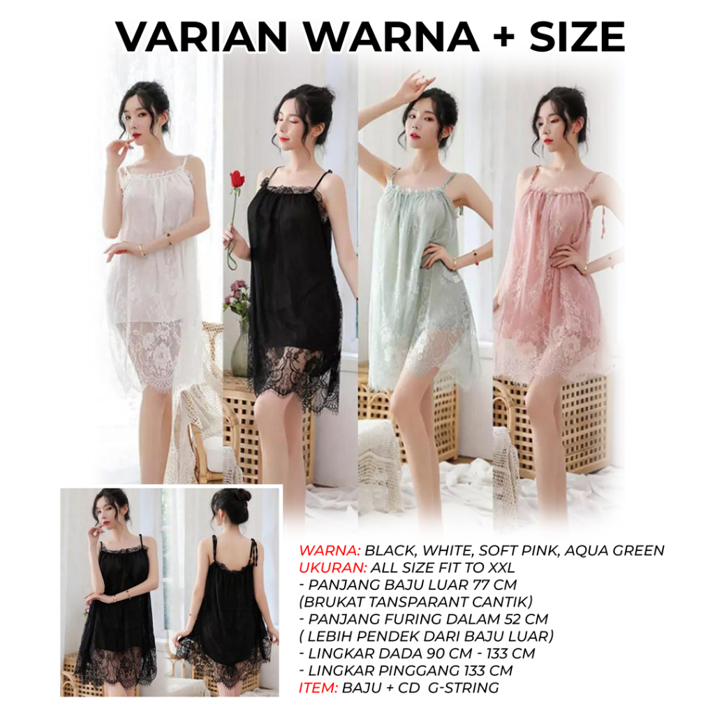 Set Lingerie + G String Seksi Model Daster Piyama Longnight Sexy Charming Nightwear Sleepwear LT24