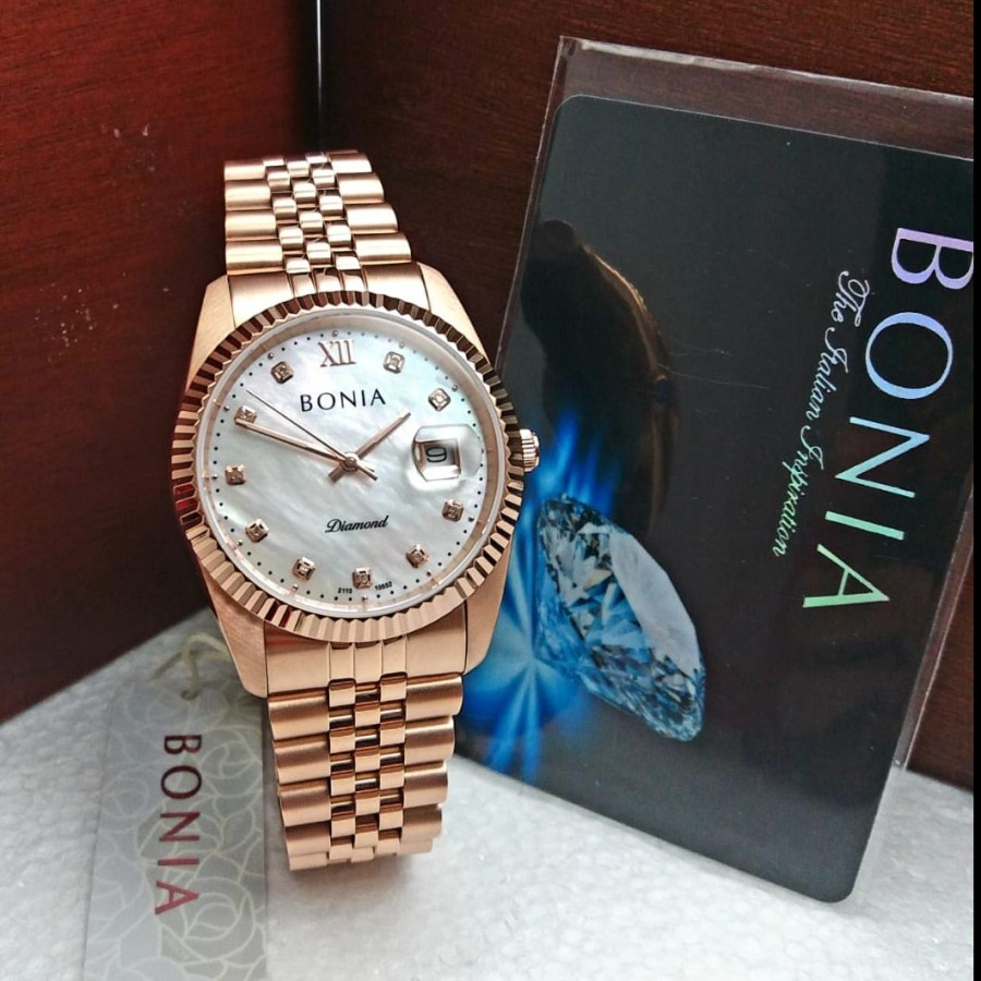 JAM TANGAN PRIA BONIA BNB10552-1553 DIAMOND ROSEGOLD WHITE ORIGINAL