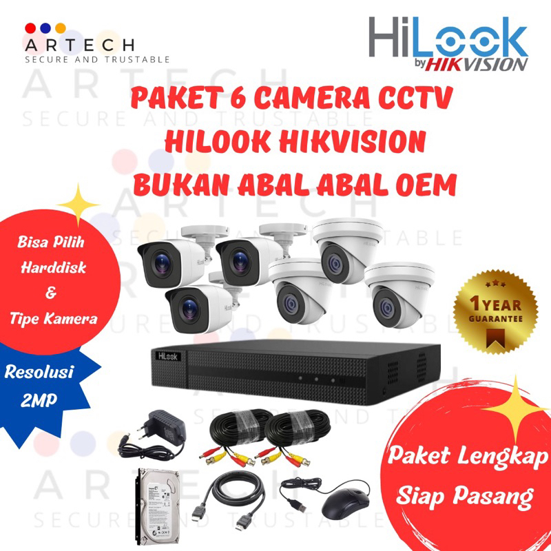 Paket Lengkap CCTV 6 Kamera Hikvision Hilook Tinggal Pasang