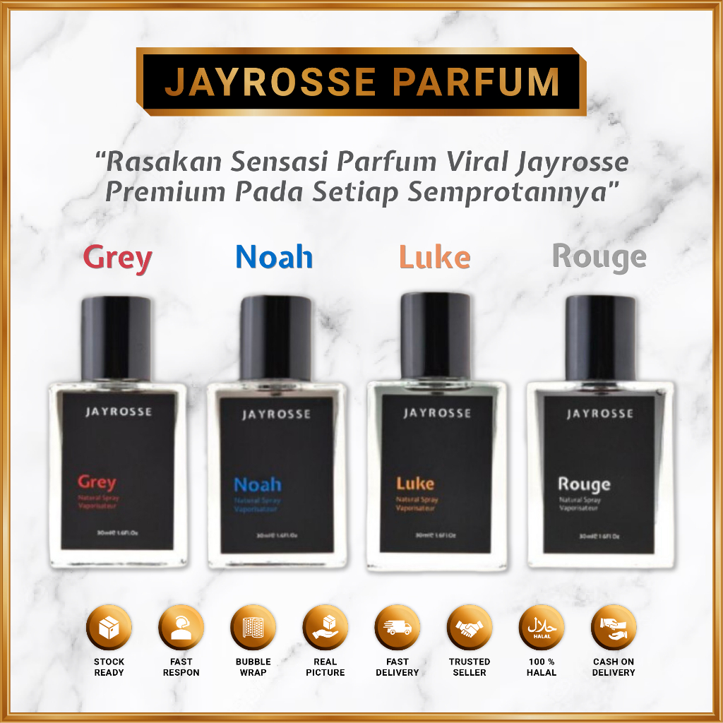 PARFUM VIRAL JAYROSSE GREY NOAH LUKE ROUGE 30 ML TERLARIS | PARFUM JAYROSSE TAHAN LAMA NON ALKOHOL P
