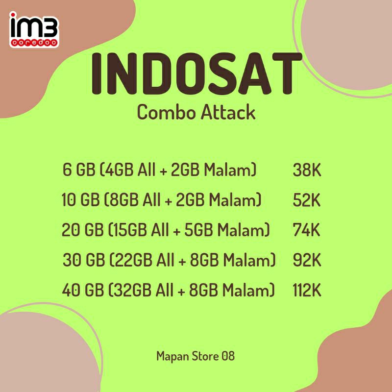 PAKET DATA KUOTA INTERNET INDOSAT IM3 COMBO ATTACK MURAH