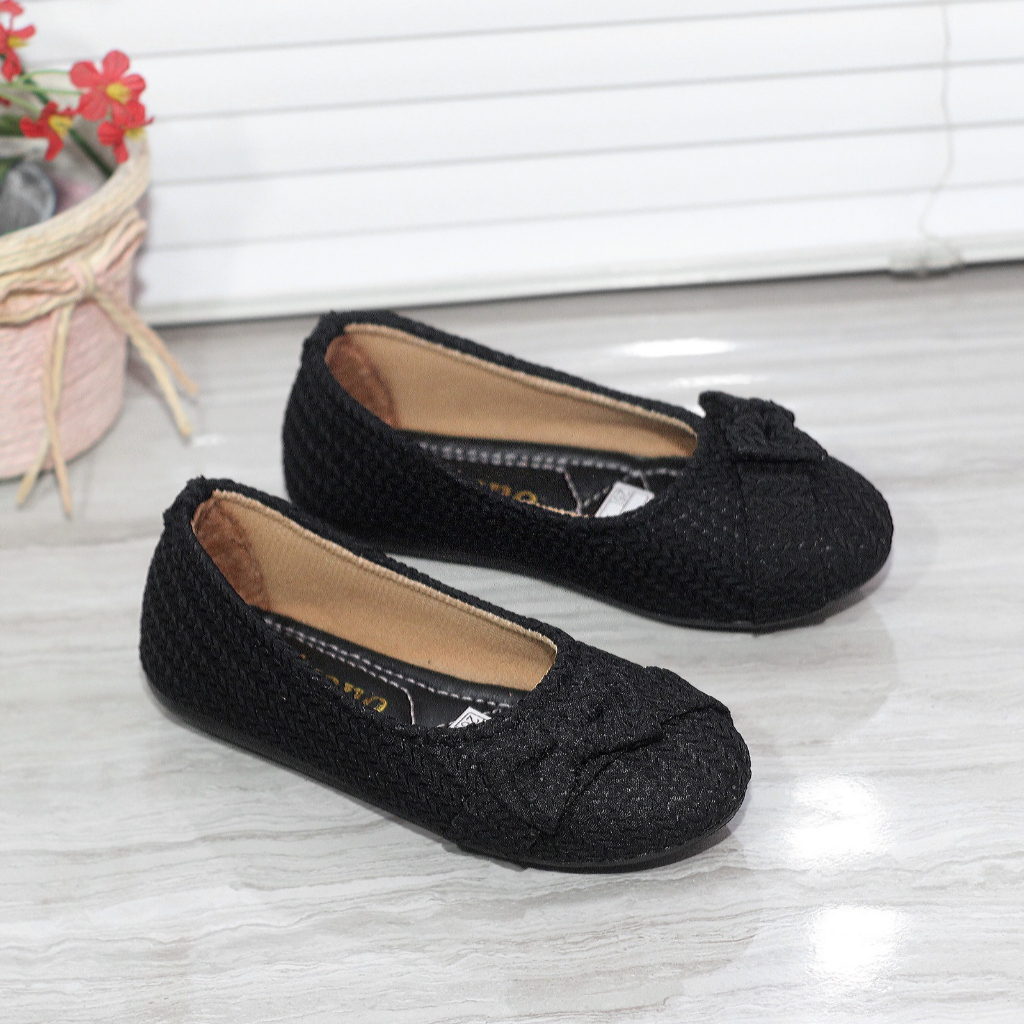 Sepatu Balet Anak Perempuan Flatshoes Slip On Sol Karet Hitam Empuk Anti Licin ||RAJUT||