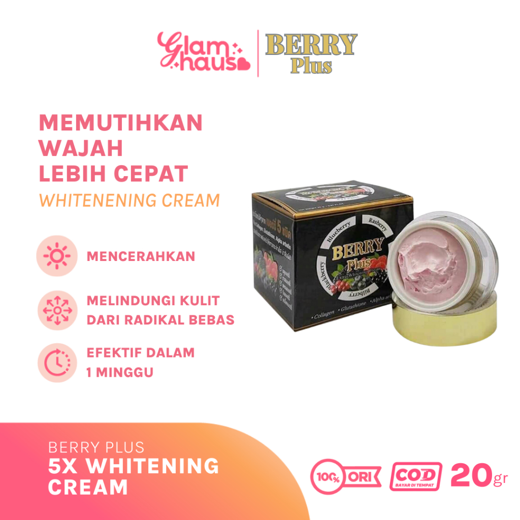 4K Berry Plus 5X Extra Whitening Cream | Krim Pemutih Pencerah Kulit Wajah Bekas Jerawat Ampuh