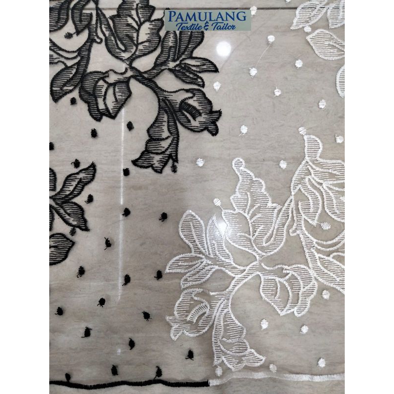 Kain Tille Premium Bordir  CAMILLA 2tone Motif || Harga Per Setengah Meter (50 cm)