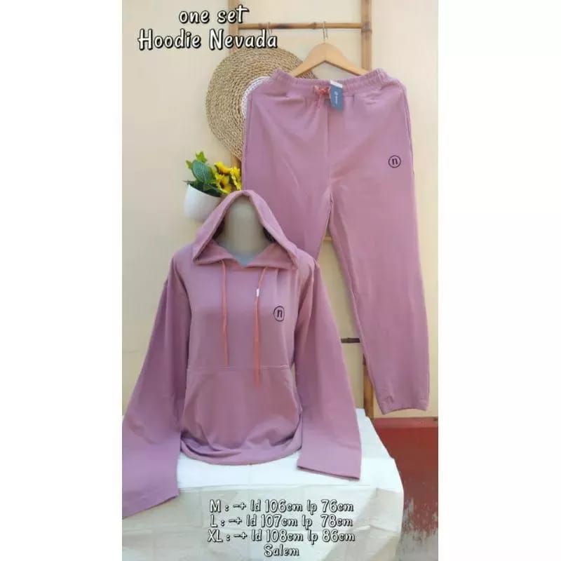 Nevada Setelan Hoodie Jacket Celana Katun polos Wanita Women original