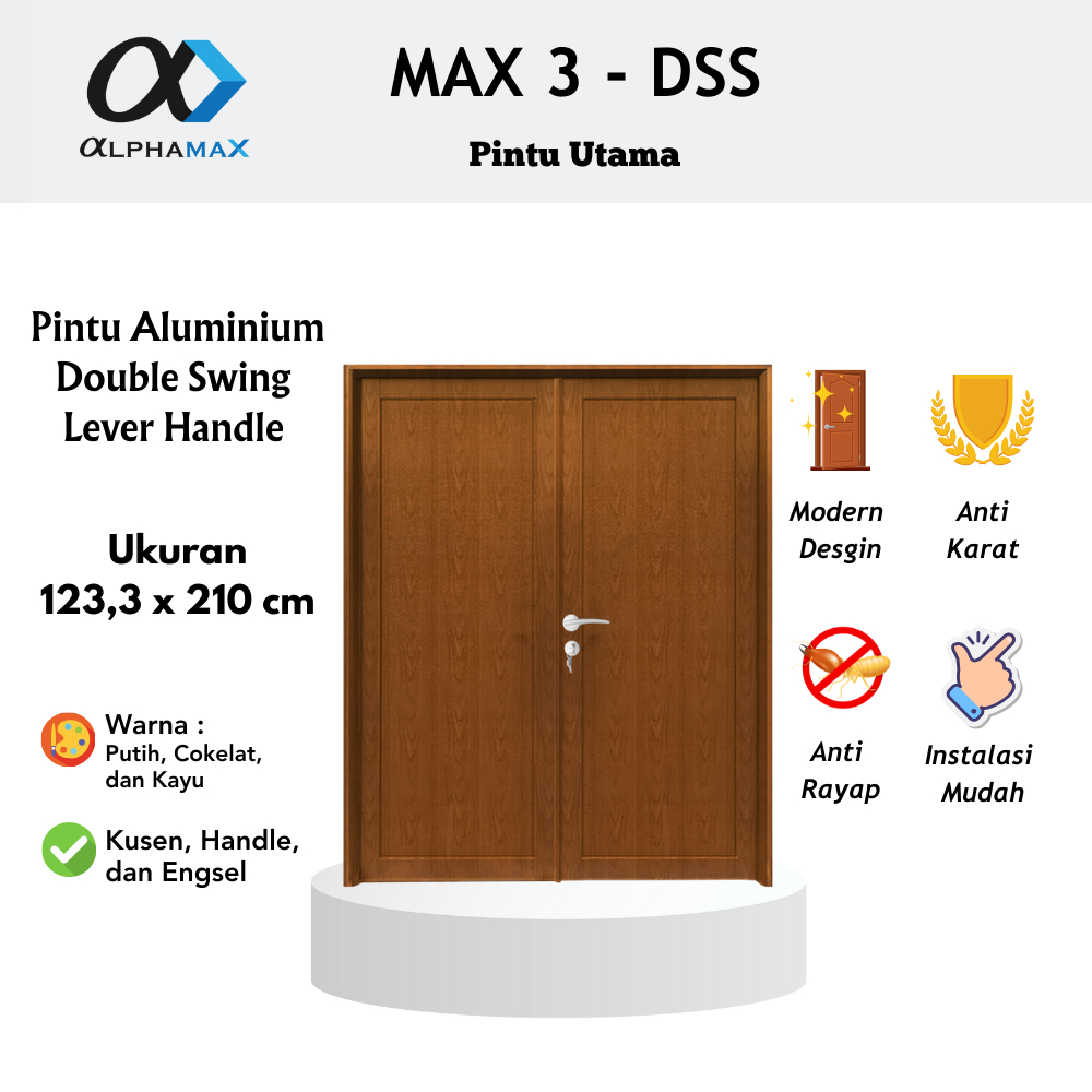 Pintu Aluminium Pintu Rumah Pintu Depan Pintu Utama Pintu Kamar Full Panel Double Swing Simetris Lev