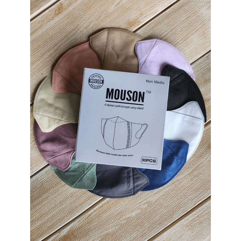 Mouson MASKER DUCKBILL MOUSON 4PLY isi 50 pcs / DUCKBILL GARIS Hitam Putih Mix warna / DUCKBILL EMBO