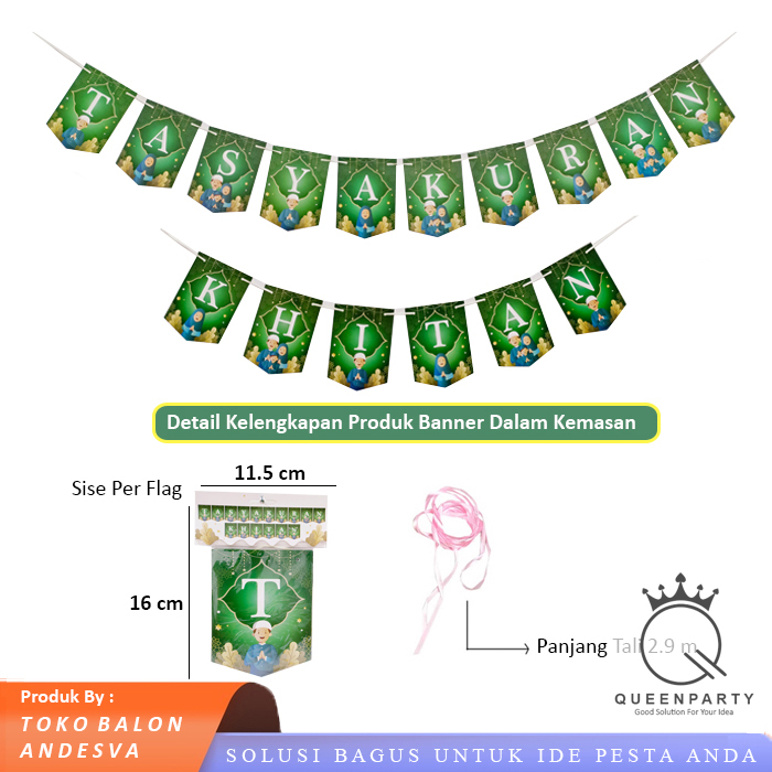 Banner Tasyakuran Khitan Hijau / Bunting Flag Tasyakuran Khitan Hijau / Banner Pesta Khitan / Banner
