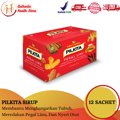 Pilkita Sirup Herbal Pegal Linu Box 12's Sachet / Obat Pegal Linu / Obat Nyeri Otot / Penghangat Bad