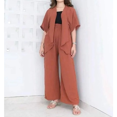 COD TWO PIECE SET CARDIGAN SIMPLE KEKINIAN WANITA