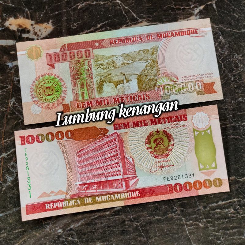 uang asing Mozambik 100.000 Meticais