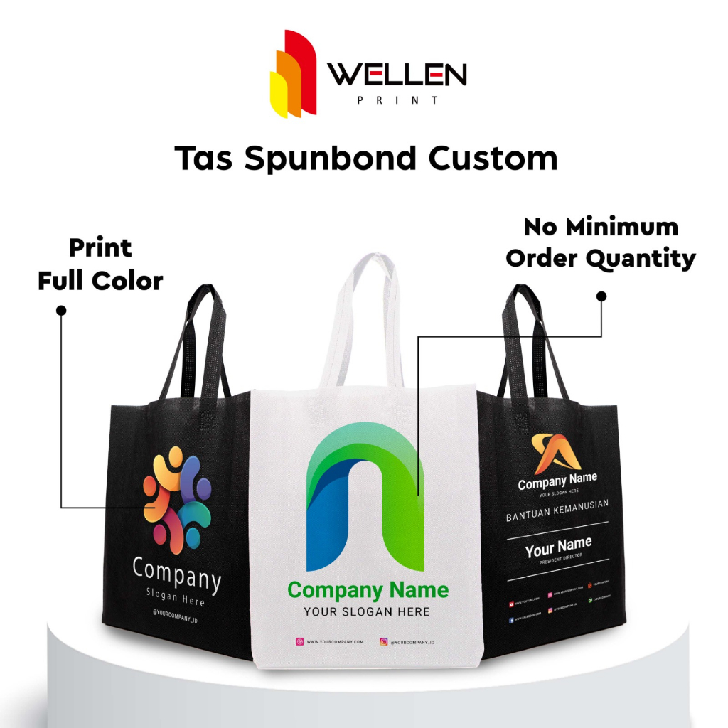 

WELLEN PRINT – Cetak Tas Spunbond Custom Nama Logo / Print Goodie Bag Tali Handle Kantong Belanja Souvenir