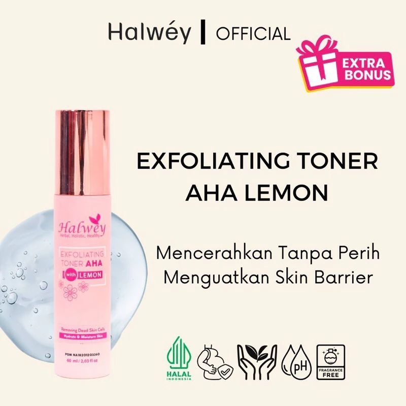 Halwey Exfo Toner Pencerah Kulit Untuk Kulit Sensitif, Kombinasi, Acne Meredakan Jerawat, Menghilang