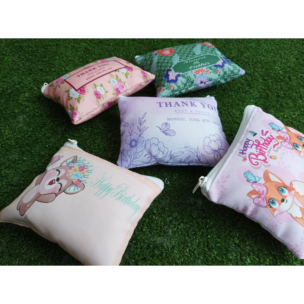 Dompet Koin Motif Printing Custom Nama Pouch Penyimpan Kartu Mini