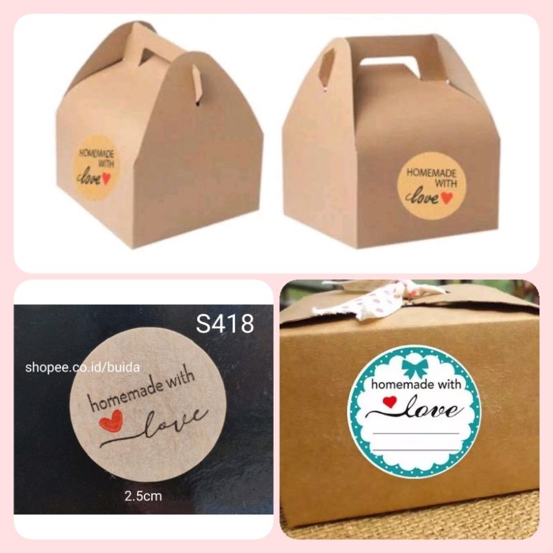 

1 roll 500pcs Stiker Label Sticker Homemade with Love Segel Kemasan Baking Tools Cookies Kue Cake dus box Sealer Package