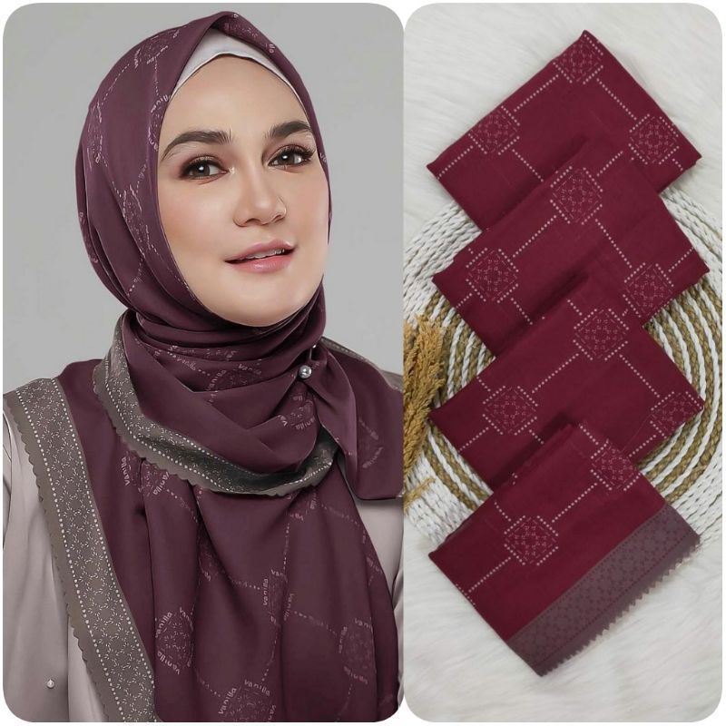(MOTIF TARBARU)HIJAB//JILBAB SEGIEMPAT MOTIF VOAL PREMIUM LASSER CUT Rh ln maroon