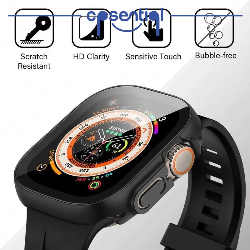 PROMO Case 2in1 Apple Watch Screen Protector Metallic iWatch Full Frame Bumper | Case + Tempered Glass Smart Watch | Casing Soft Case Jam Tangan Pintar Premium Electroplated