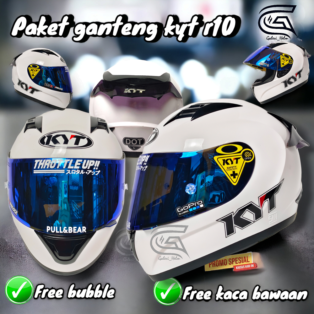 PAKET GANTENG HELM KYT R10 WHITE SOLID|R10 KACA FLAT IRIDIUM
